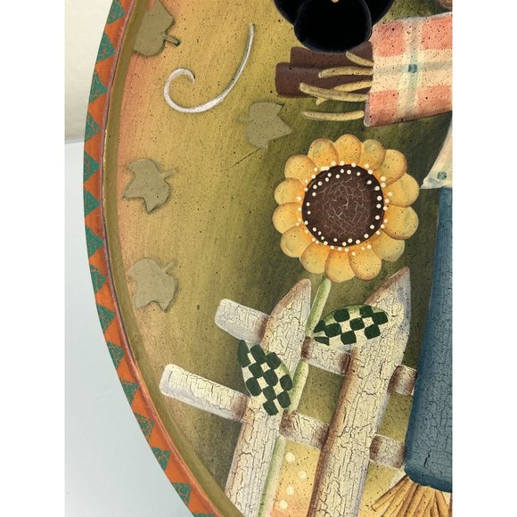 Vintage Scarecrow Bowl Fall Folk Art Crow Farmhouse Hand Painted Wooden Decor - Picture 14 of 16